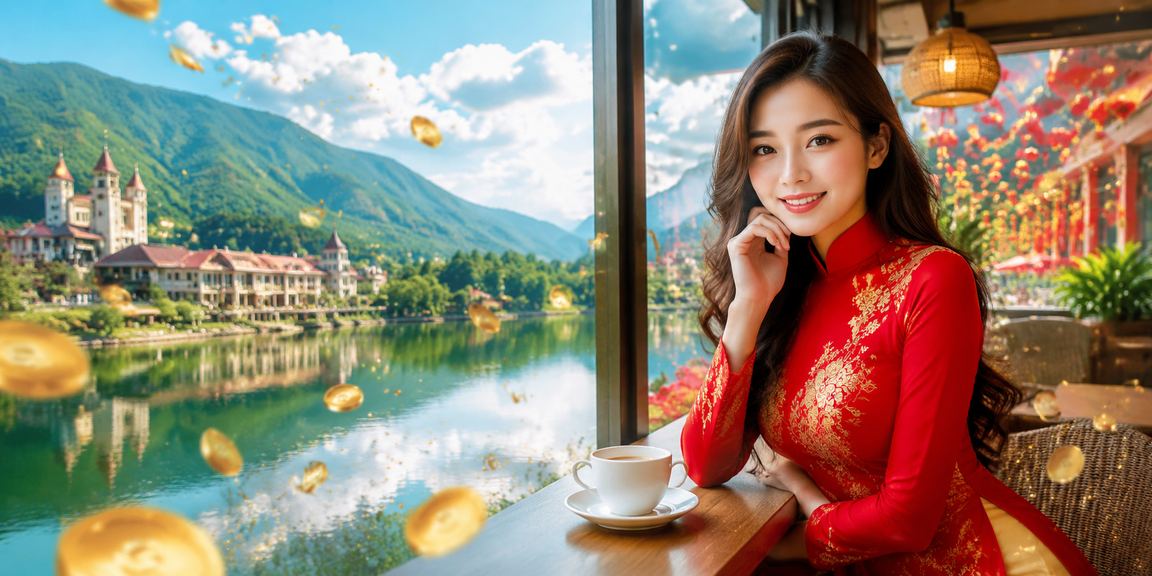 Người phụ nữ mặc áo dài tại Sapa kiểm tra kết quả xổ số và jackpot trên điện thoại